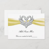 イエローリボン シルバースワン テーブルプレイスカード 招待状 (正面/裏面)