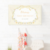 イエローリボン フローラル ストライプ 誕生日 横断幕 (インサイチュ)