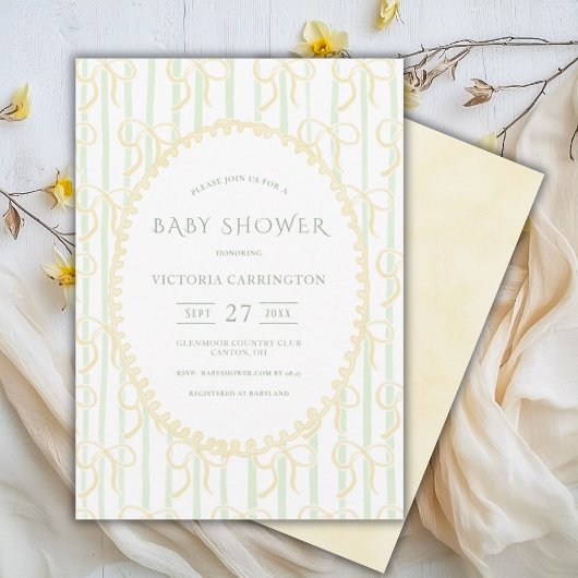 イエローリボン&ヴィンテージストライプベビーシャワー 招待状