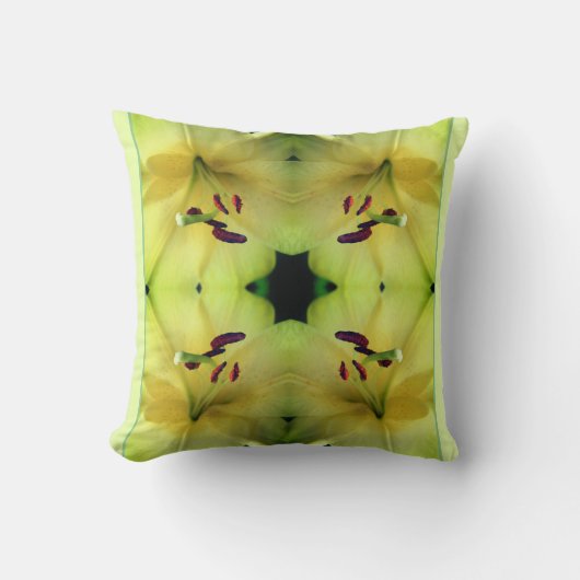 イエローリリーフラワーアップクローズド抽象芸術 クッション (正面)