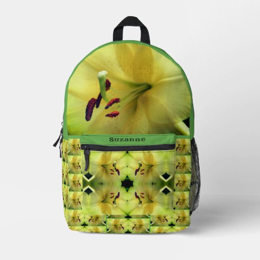 イエローリリーフラワー花びら鏡 パーソナライズされた プリントバックパック (正面)