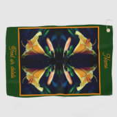 イエローリリー花の抽象芸術 パーソナライズされた ゴルフタオル (横)