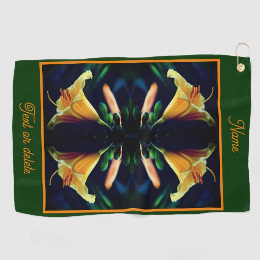 イエローリリー花の抽象芸術 パーソナライズされた ゴルフタオル (横)