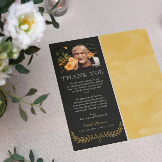 イエローリースフォト悔やみや弔慰ありがとう サンキューカード