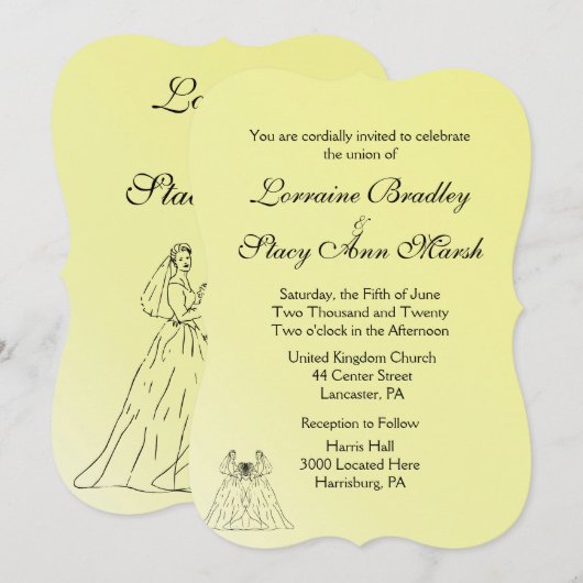 イエローレズビアン結婚式招待状 招待状 (正面/裏面)