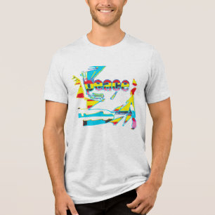 イエローレッドアクアアートデザイン「ピース」グラフィック トライブレンドTシャツ