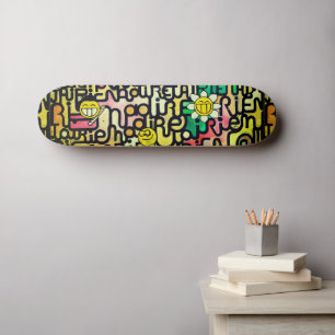 イエローレッドグリーンおもしろい絵文字絵画の皮肉 スケートボード
