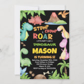 イエローレッドグリーン恐竜誕生日招待状 招待状 (正面)