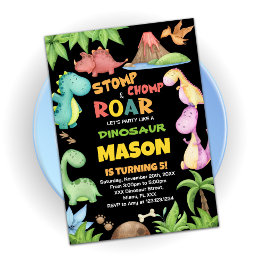イエローレッドグリーン恐竜誕生日招待状 招待状