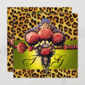 イエローレッドサンゴバラ、ヒョウ皮モノグラム 招待状 (正面/裏面)