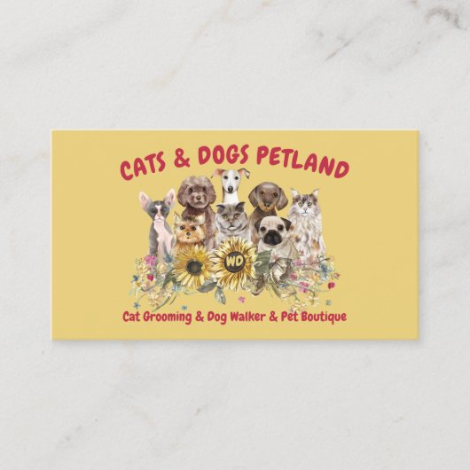 イエローレッドサンフラワードッグキャットトリマーペット 名刺 (正面)