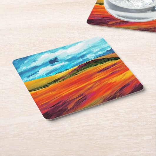 イエローレッドヒルズ スクエアペーパーコースター (アングル)