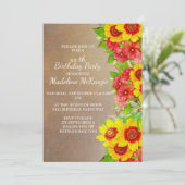 イエローレッドフラワーズブラウンバースデーパーティーへの招待 招待状 (スタンド正面)