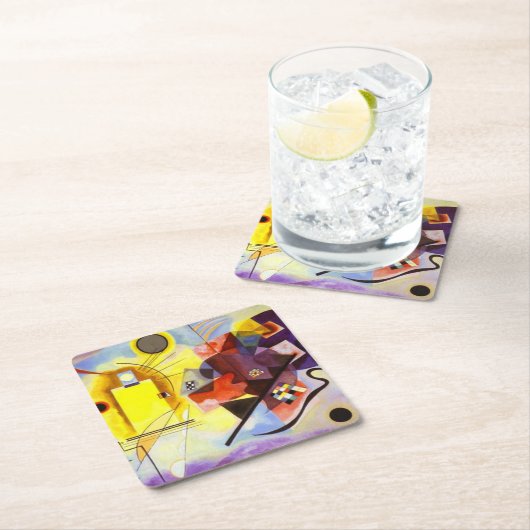 イエローレッドブルーカンディンスキー絵画抽象芸術 スクエアペーパーコースター (インサイチュ)