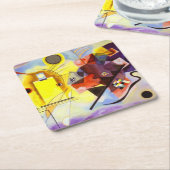 イエローレッドブルーカンディンスキー絵画抽象芸術 スクエアペーパーコースター (アングル)