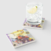 イエローレッドブルーカンディンスキー絵画抽象芸術 ストーンコースター (横)