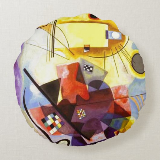 イエローレッドブルーカンディンスキー絵画抽象芸術 ラウンドクッション (裏面)