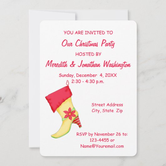 イエローレッドポインセチアストッキングクリスマスパーティー 招待状 (裏面)