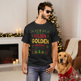 イエローレッドレトロニットゴールドクリスマスパターン Tシャツ