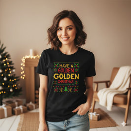 イエローレッドレトロニットゴールドクリスマスパターン Tシャツ