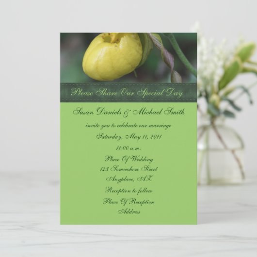 イエローレディスリッパフラワー結婚式招待状 招待状 (スタンド正面)