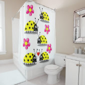 イエローレディバグ白い子供たちのショーカーテン シャワーカーテン (インサイチュ)