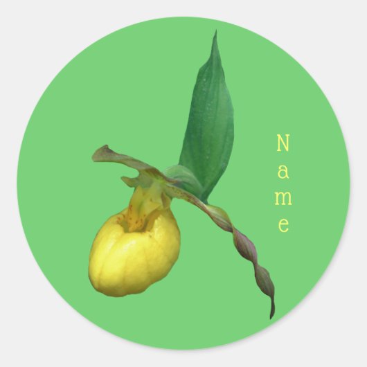 イエローレディースリッパ蘭パーソナライズされた花 ラウンドシール (正面)