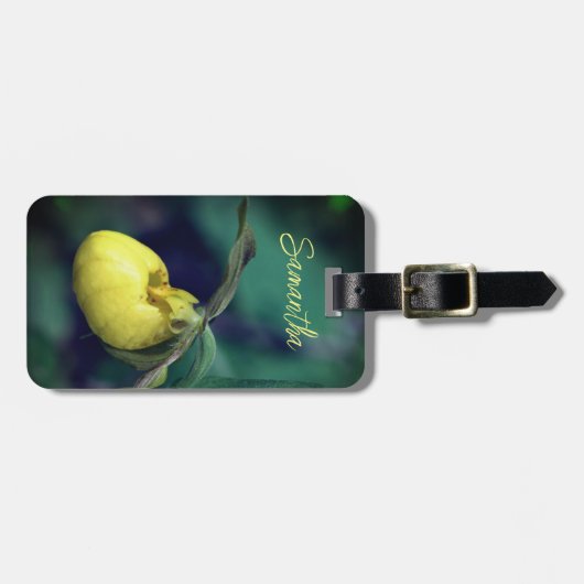 イエローレディースリッパ蘭パーソナライズされた花 ラゲッジタグ (正面横)