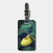 イエローレディースリッパ蘭パーソナライズされた花 ラゲッジタグ (正面縦)