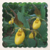 イエローレディーズスリッパの花のグループ ペーパーコースター (正面)