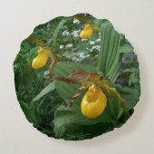 イエローレディーズスリッパーオーキッドフラワーイン開花 ラウンドクッション (裏面)