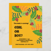 イエローレディーバグ赤ちゃんシャワー 招待状 (正面/裏面)