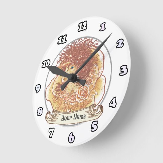 イエローレディーユニコーン時計 ラウンド壁時計 (傾斜)