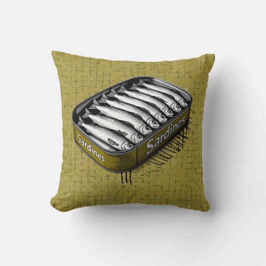 イエローレトロスタイルサーディンおもしろいアートフィッシュ クッション (正面)