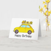イエローレトロフィアット500誕生日 カード (黄色い花)