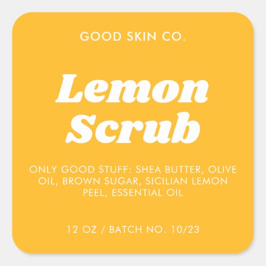 イエローレトロミニマリスト化粧品体スクラブラベル スクエアシール (正面)