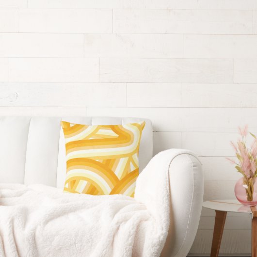 イエローレトロレインボーストライプズ模様 クッション (ソファ)