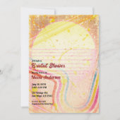 イエローレトロヴィンテージ80のテーマブライダルシャワー 招待状 (正面)
