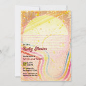 イエローレトロヴィンテージ80のテーマベビーシャワー 招待状 (正面)