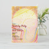 イエローレトロヴィンテージ80のテーマ誕生日パーティー 招待状 (スタンド正面)