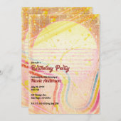 イエローレトロヴィンテージ80のテーマ誕生日パーティー 招待状 (正面/裏面)