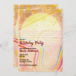 イエローレトロヴィンテージ80のテーマ誕生日パーティー 招待状