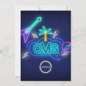 イエローレトロ音楽ネオンシンボルや象徴卒業パーティーInv 招待状 (正面)