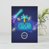 イエローレトロ音楽ネオンシンボルや象徴卒業パーティーInv 招待状 (スタンド正面)