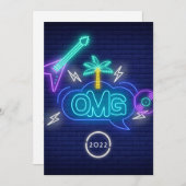 イエローレトロ音楽ネオンシンボルや象徴卒業パーティーInv 招待状 (正面/裏面)