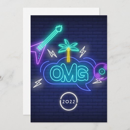 イエローレトロ音楽ネオンシンボルや象徴卒業パーティーInv 招待状 (正面/裏面)