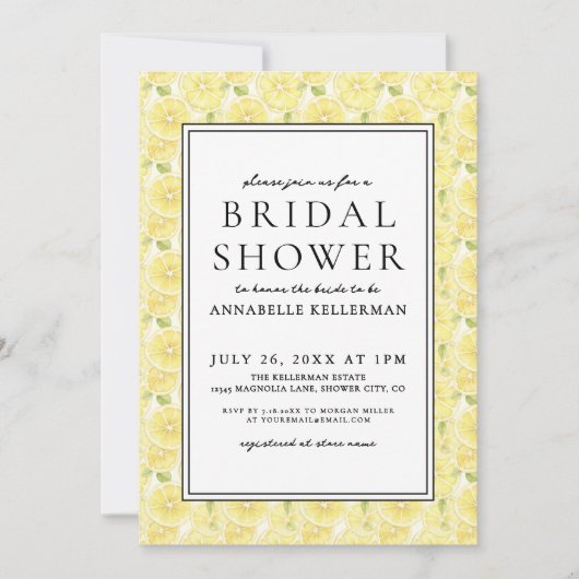 イエローレモエレガントンシトラスブライダルシャワー 招待状 (正面)