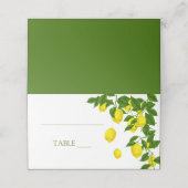 イエローレモンとグリーンの葉柑橘類のウェディングパーティー プレイスカード (外部開封)
