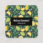 イエローレモンとグリーンライムフルーツパターン スクエア名刺 (正面)