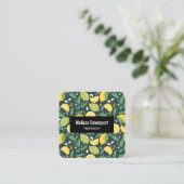 イエローレモンとグリーンライムフルーツパターン スクエア名刺 (スタンド正面)